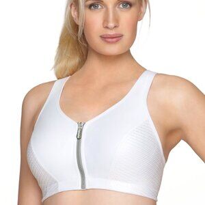 Glamorise SPORT Bra 34DD (HIGH-IMPACT) Wicks (RACERBACK) T-Back Zip-Up White NEW
